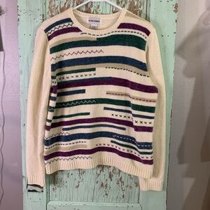 VTG women’s Alfred Dunner cream multi color block print lint sweater sz M